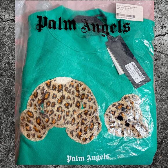 •NEW• Palm Angels Leopard Kill The Bear Green Crew Sweat • Medium (oversized) - Picture 10 of 17